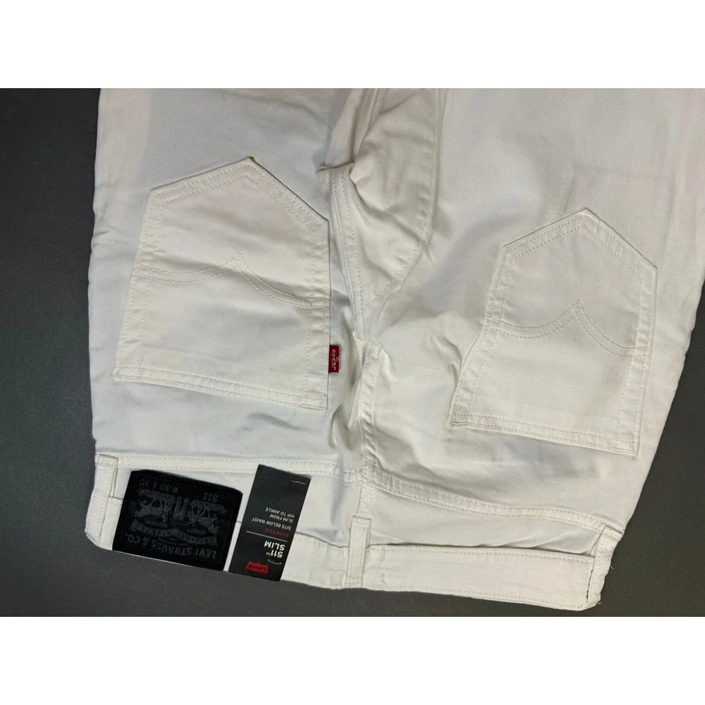 Levis Premium 511 Slim White Jeans Grey Side Stripe Stretch Denim 30x30 NEW